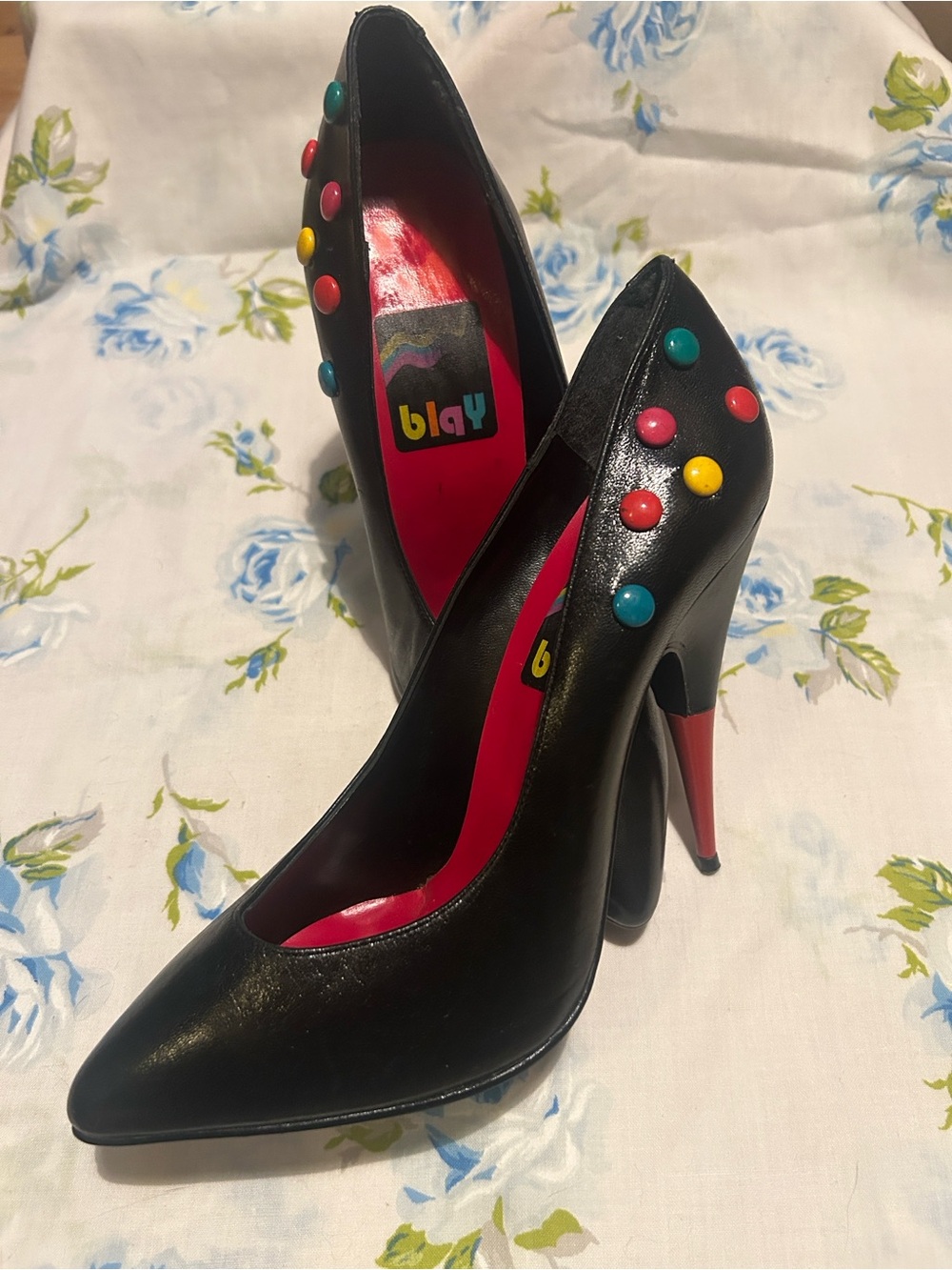Vintage 80s BLAY Made in Italy Leather Studded Stiletto Pumps 38.5